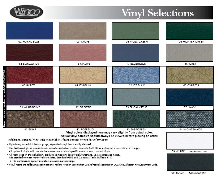 Winco Vinyl Color Chart